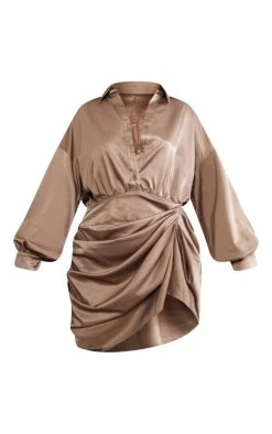 Taupe Satin Drape Skirt Oversized Sleeve Shirt Dress 11 Taupe Satin Drape Skirt Oversized Sleeve Shirt Dress -US Dresses Sales Store e4dfdd8b499741642f9e208be0bf526f911123db cnc6215 5