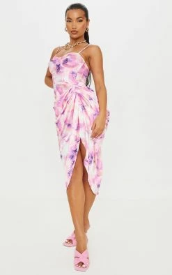 Lilac Tie Dye Print Satin Ruched Skirt Corset Detail Midi Dress -US Dresses Sales Store e582cebc6f318570152e4a2bfdfaf69ae7fbb431 cmr2149 4