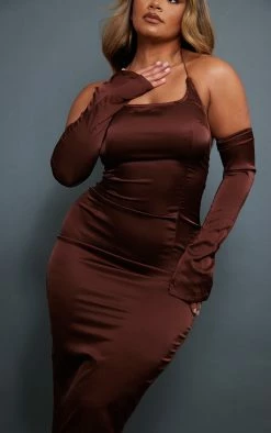 Shape Chocolate Brown Satin Halterneck Bardot Sleeve Midi Dress -US Dresses Sales Store e5b971739f122a52eea51756ccd0c60f36c66d7e cnc4676 4
