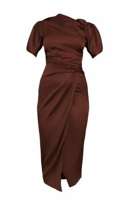 Chocolate Satin Short Sleeve Ruched Midaxi Dress -US Dresses Sales Store e6a93a38b138274f978fb4503147b18b736f335b cmq1693 6