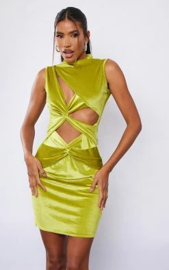 Olive Velvet High Neck Multi Cut Out Bodycon Dress -US Dresses Sales Store e6b3b158a44e82e4c14724ae055a26124caec105 cnb7500 3