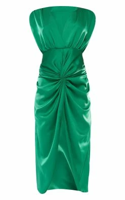 Emerald Green Satin Plunge Draped Skirt Midi Dress -US Dresses Sales Store e7c2ec05a7e384b3a667635ec15b9f007ce921ed cnb8712 5