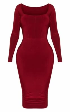 Shape Burgundy Slinky Panelled Long Sleeve Midi Dress -US Dresses Sales Store e83b54a7f66cdc75b7ecc0ff03ae4085755e1a9a cmg4219 3