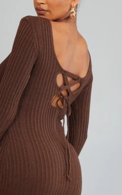 Maternity Chocolate Knitted Midaxi Tie Back Bodycon Dress -US Dresses Sales Store e84a8639fb0a0382d023876834d5bc9743d279b6 cna5399 4