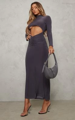 Charcoal Slinky Cut Out Ruched Waist Long Sleeve Maxi Dress -US Dresses Sales Store e8626f81a680695b846e9f47a8ca3af342ee145b cnd0413 3