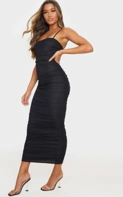 Black Strappy Mesh Ruched Midaxi Dress -US Dresses Sales Store e9070597d0c2f0bf27b262a9395faecf17ff13d9 clx3333 3