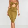 Shape Olive Acetate Slinky Twist Ruched Midi Dress