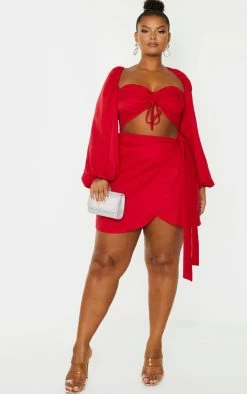 Plus Red Ruched Cut Out Bodycon Dress
