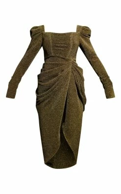 Gold Glitter Plisse Puff Split Sleeve Draped Midi Dress -US Dresses Sales Store ea2a8b3c1fc1c8f3d9a505f4cd08cb783c7d0823 cnb7988 5