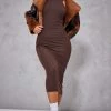 Chocolate Rib Binding Racer Neck Midi Dress