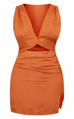 Rust Linen Look Twist Cut Out Sleeveless Bodycon Dress -US Dresses Sales Store eaf6ffb7812d06d1f87c8d0b269fc7be4b583cf5 cmy3088 6