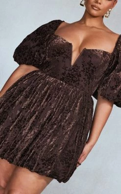 Plus Chocolate Devore V Bar Puffball Dress -US Dresses Sales Store eb0d259a6c6288bc3084de42994d7313c348468b cna8349 4