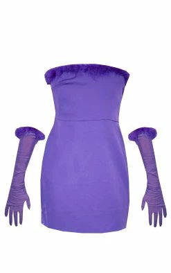 Plus Purple Bardot Faux Feather Glove Detail Dress -US Dresses Sales Store ebe8caf431bbf505ddd8aba38fc2b390ca64e432 CNA8347 5