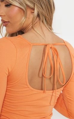 Orange Cotton Scoop Back Tie Long Sleeve Midaxi Dress -US Dresses Sales Store ec1612a80d13167e870aacda91694fa364b13593 cnd8914 4