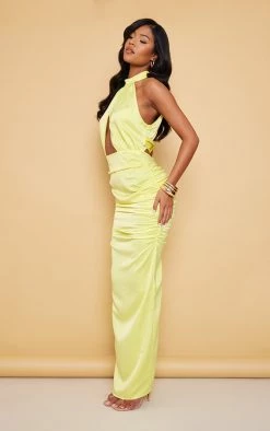 Tall Yellow Satin Plunge Ruched Maxi Dress -US Dresses Sales Store ec3c7a2b584fb0473257061c1855631b175e7230 cne2105 3
