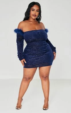 Plus Navy Devore Faux Feather Trim Bandeau Dress -US Dresses Sales Store ec84b13334dfda66b2eb47a23c457b846df13a5c cna8343 1