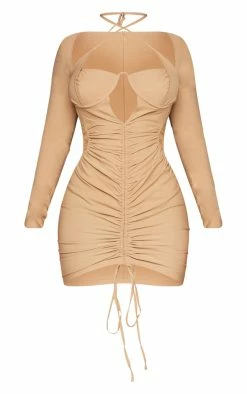 Shape Camel Woven Under Bust Ruched Cut Out Bodycon Dress -US Dresses Sales Store ecf671b9a84d71e53be4bb1109f99365b1f44d1e cnc1659 5