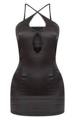Black Satin Cross Neck Keyhole Cut Out Bodycon Dress -US Dresses Sales Store ee1f868e6a51fb70106a7a7b6c4687329b4453ee cne1388 5