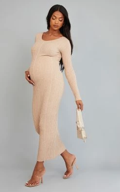 Maternity Oatmeal Knitted Midaxi Tie Back Bodycon Dress -US Dresses Sales Store ee618b72fd6817ec5719db4a2f92e2417da93a19 cna5400 3
