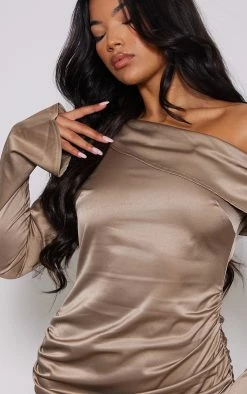 Dark Khaki Satin One Shoulder Drape Bodycon Dress -US Dresses Sales Store ee65a85fe3c95244ec7f8f5cc5e8e7f766e732c3 cnc7682 4