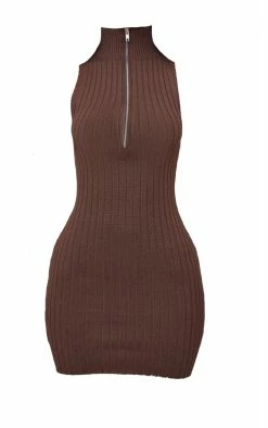 Petite Chocolate Knitted Half Zip Bodycon Dress -US Dresses Sales Store eeb64da76710161c7789302caab098979e2925f4 cnd2823 5