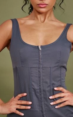 Charcoal Woven Seam Detail Zip Front Bodycon Dress -US Dresses Sales Store ef0c7bcfc62a405a83986ed646b133da3cb161b8 cnd1707 4