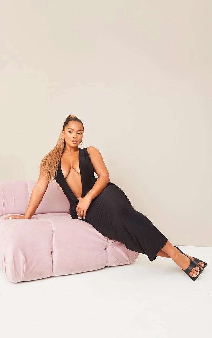 Shape Black Slinky Plunge Sleeveless Midaxi Dress 5 Shape Black Slinky Plunge Sleeveless Midaxi Dress - Image 3