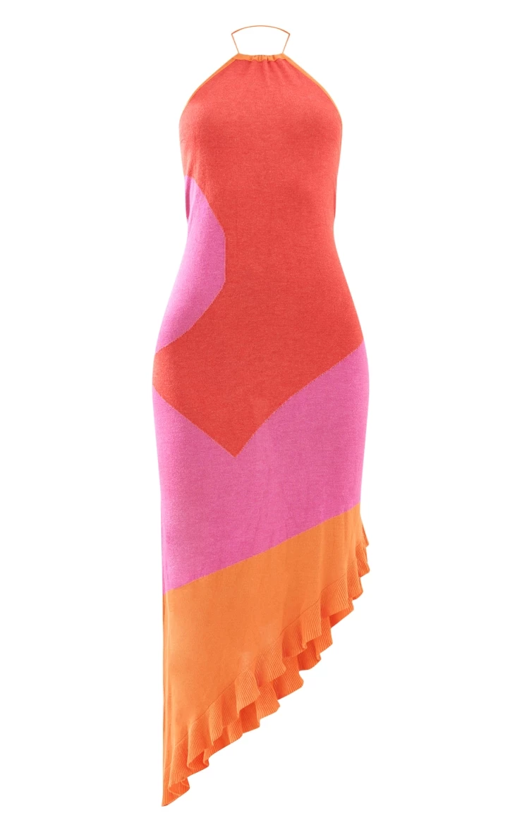 Orange Contrast Knitted Asymmetric Maxi Dress 7 Orange Contrast Knitted Asymmetric Maxi Dress - Image 5