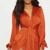 Rust Satin Twist Front Open Sleeve Wrap Dress -US Dresses Sales Store f1fdb4ac1d0fe07b166424602e872995e5b16c0a cly7292 1