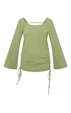 Sage Khaki Textured Satin Ruched Side Backless Bodycon Dress -US Dresses Sales Store f22e274f493d1363646af32879ee525c7ecc5350 cnd1229 5