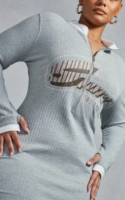 Plus Grey Marl Printed Rib Zip Up Midi Dress -US Dresses Sales Store f2453877dd5e70920de229625fc7c065b13cf234 cnc7367 4