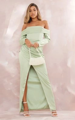 BRIDAL Sage Green Long Sleeve Bardot Split Maxi Dress -US Dresses Sales Store f24bb3eadf7d55e1d589461399dea47023d7476b cnd9162 3