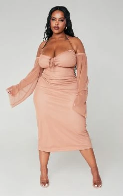 Plus Mauve Mesh Ruched Bust Sleeve Detail Midi Dress -US Dresses Sales Store f35d9fa3d5cac3e2be87d6577de27fa905510225 cna9992 3