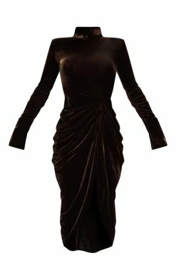 Chocolate Split Sleeve Velvet Draped Midi Dress -US Dresses Sales Store f3934e97dac110aafd3d7460a0c057d73bae6696 cnb8008 5