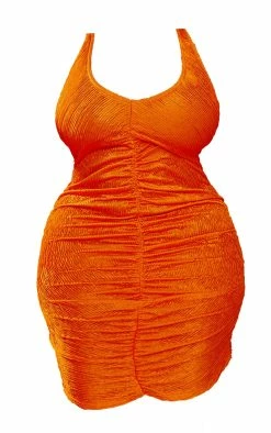 Plus Orange Textured Ruched Bodycon Dress -US Dresses Sales Store f3a51889063391d5c2fde6887147623aea2c2b5f cmy4309 6