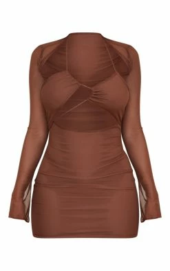 Shape Chocolate Brown Shape Mesh Lace Up Detail Overlay Bodycon Dress -US Dresses Sales Store f41210ed10f53acbc79f442daf1c623373beb28a cna2366 5