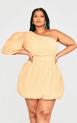 Plus Peach Textured One Shoulder Puffball Dress -US Dresses Sales Store f4333fcd49ce10dde2e6340b8e5ea83e98377429 cne0768 3