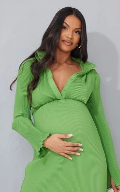 Maternity Green Plisse Button Thru Midi Dress -US Dresses Sales Store f5a4d5228818355b99194443c17c2247204ea8df cmw5737 5