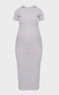 Maternity Grey Marl Ribbed Crew Neck Midi Dress -US Dresses Sales Store f5c32c5e008baa0167d49b1040c120e601a20d84 cnd0533 5