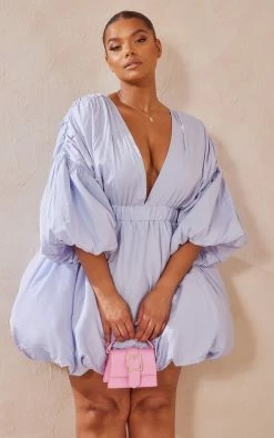 Plus Dusty Blue Puff Sleeve Puffball Hem Shift Dress -US Dresses Sales Store f5d71f6d6adc8345641f46c5da4069d0e51533a6 cmy4336 4