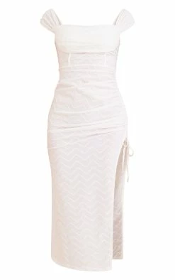 Cream Textured Cup Detail Ruched Bardot Midi Dress -US Dresses Sales Store f65ccbe87dd8a11d53a783bdbffe08a69eedd3f4 cmy8586 6