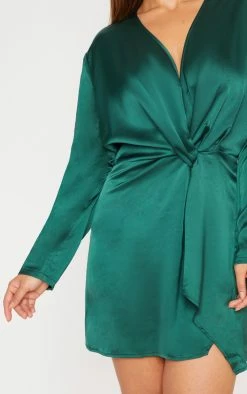 Plus Emerald Green Satin Long Sleeve Wrap Dress -US Dresses Sales Store f760529a7d658eded32241f0cb3d027b803ce6b2 cly4982 5