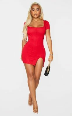 Shape Red Rib Square Neck Split Front Bodycon Dress -US Dresses Sales Store f92d7a524aba001591c7e6370c41fb48e2637674 cms9751 4