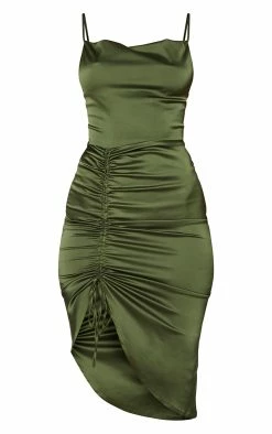 Khaki Satin Strappy Ruched Side Midi Dress -US Dresses Sales Store fa29d8eb95151c0107e70bef2fc48dd5c9b0eed2 cmo7139 6