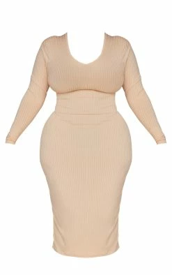 Plus Beige Rib Scoop Neck Long Sleeve Midi Dress -US Dresses Sales Store fa85df6a4506c92c555cf48ff62abcb960128f95 cnc5152 5