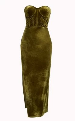 Olive Velvet Bandeau Corset Detail Midaxi Dress -US Dresses Sales Store fb73bd472d3aed24ceb92fb1cc70cde48425f81f cnb7404 5