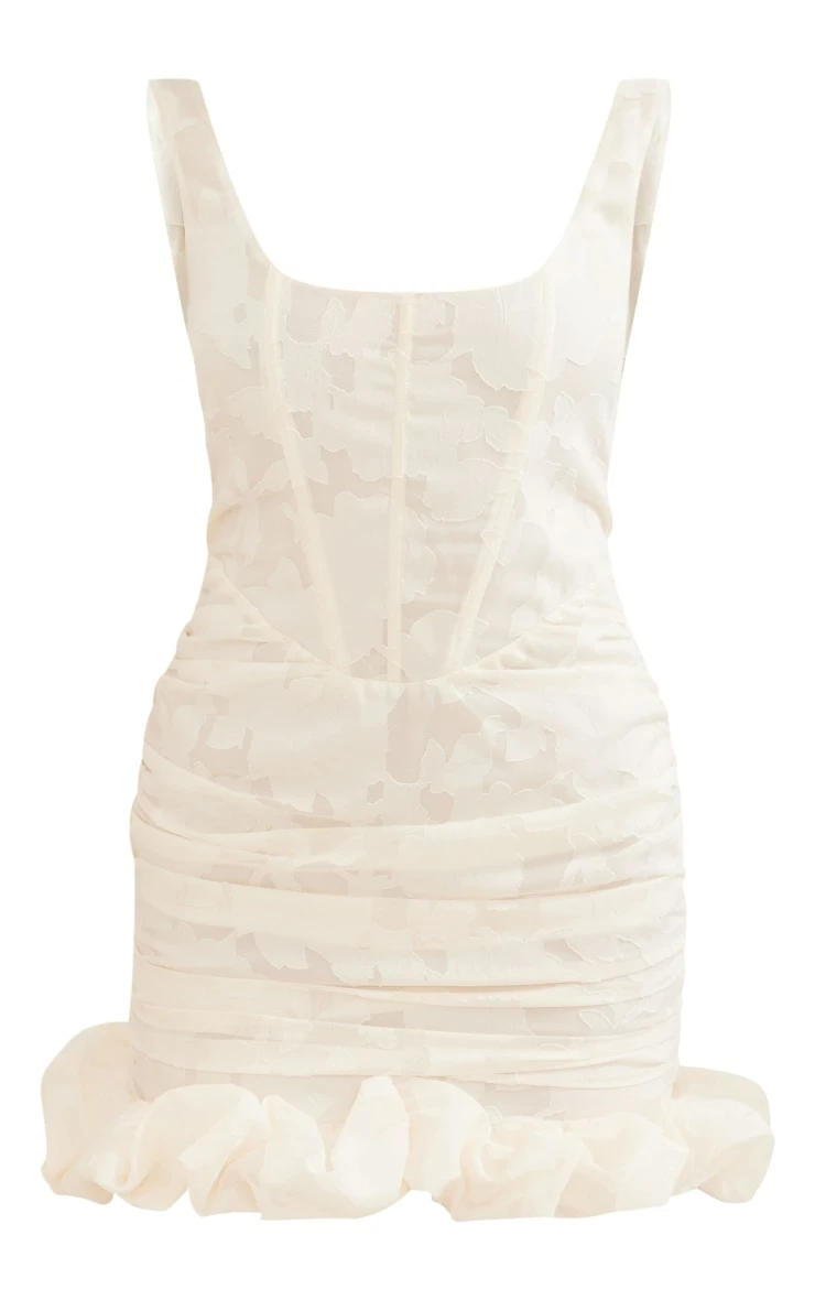 Cream Floral Woven Corset Frill Hem Bodycon Dress 7 Cream Floral Woven Corset Frill Hem Bodycon Dress - Image 5