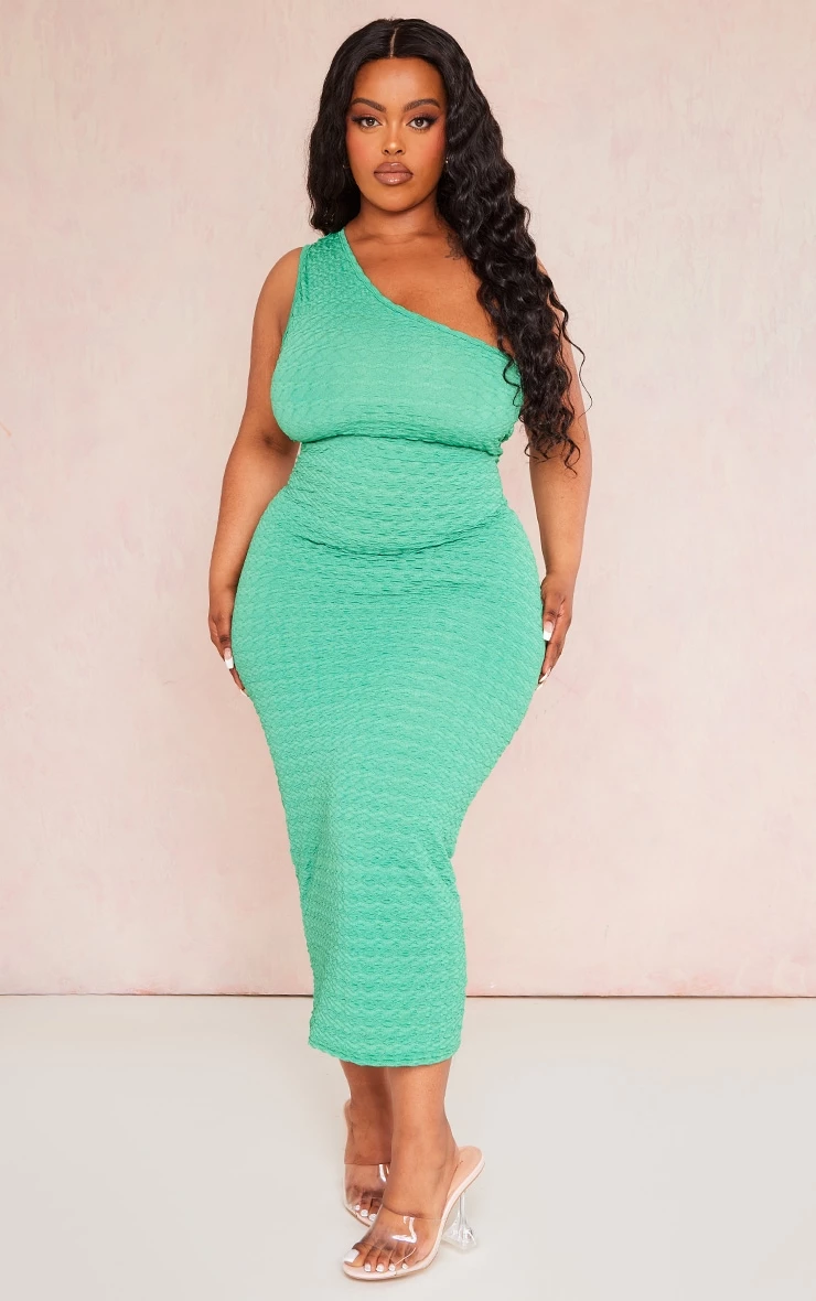 Plus Green Bubble Textured One Shoulder Midi Dress 3 Plus Green Bubble Textured One Shoulder Midi Dress