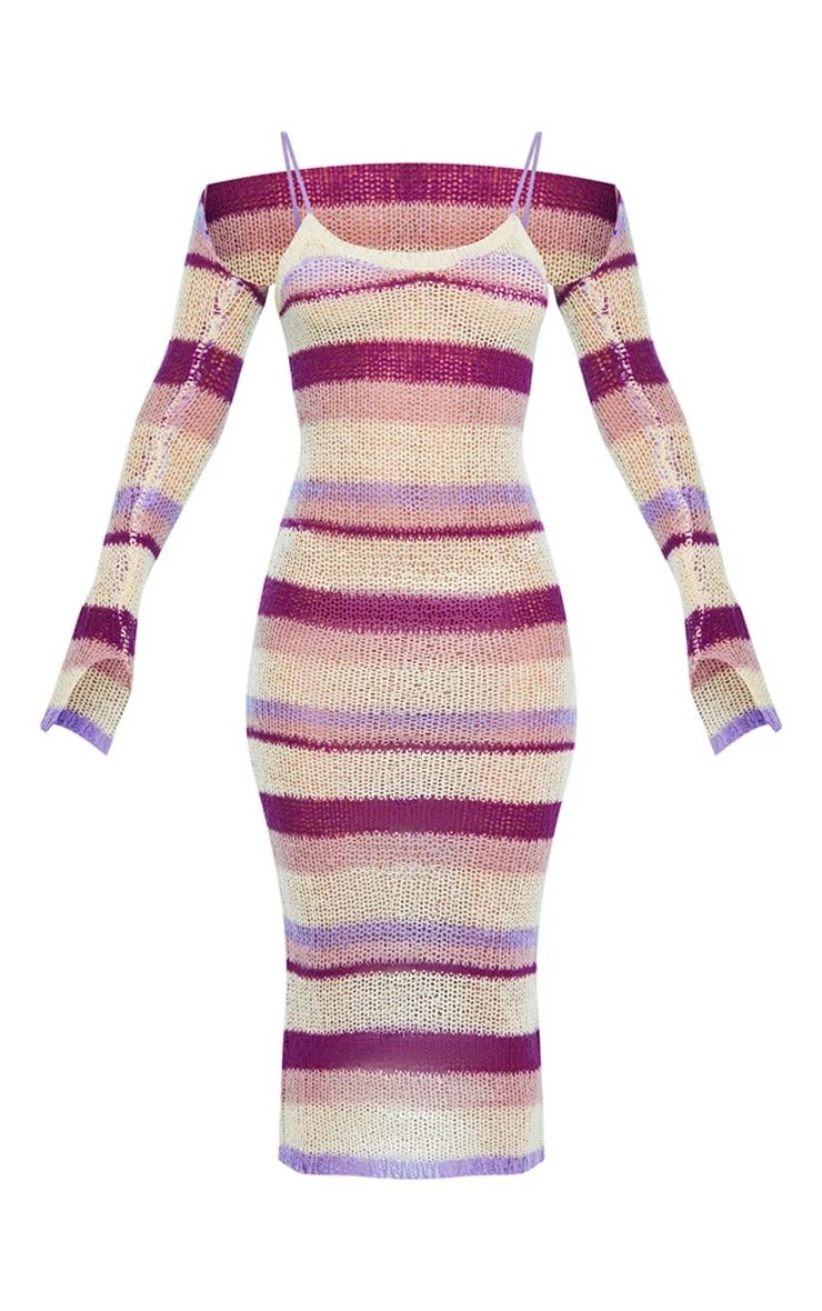 Lilac Stripe Open Knit Maxi Dress & Sleeves 7 Lilac Stripe Open Knit Maxi Dress & Sleeves - Image 5
