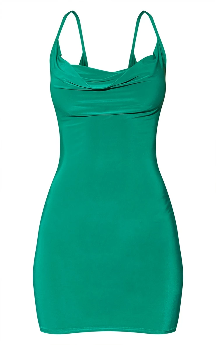 Green Slinky Cowl Neck Bodycon Dress 7 Green Slinky Cowl Neck Bodycon Dress - Image 5